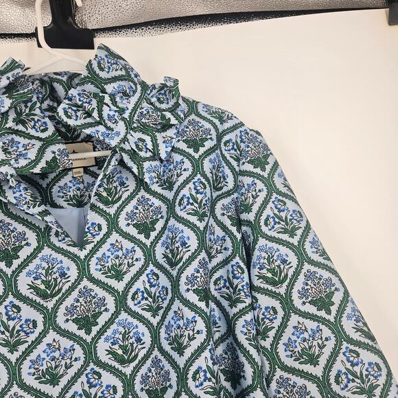 Tuckernuck Bouvier Blouse Top Blue Floral Medallion Ruffle Collar NWOT Size 3XL - Picture 5 of 10